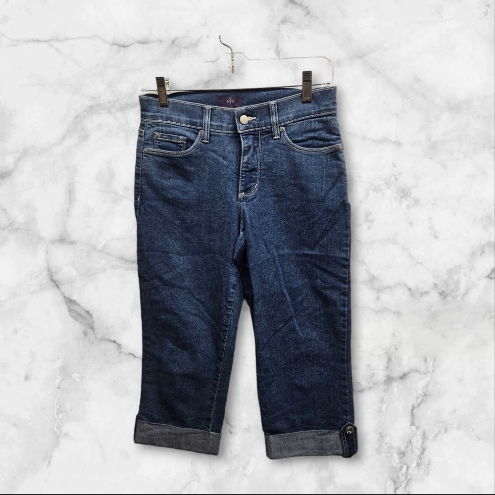 NYDJ Size 2P Blue Crop Jeans Women's Lift Tuck Stretch Petite Embellished Button